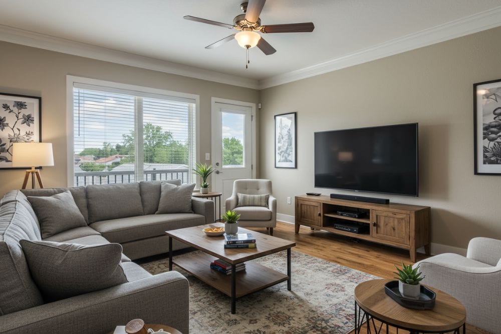 Airbnb living room with TV-focused layout