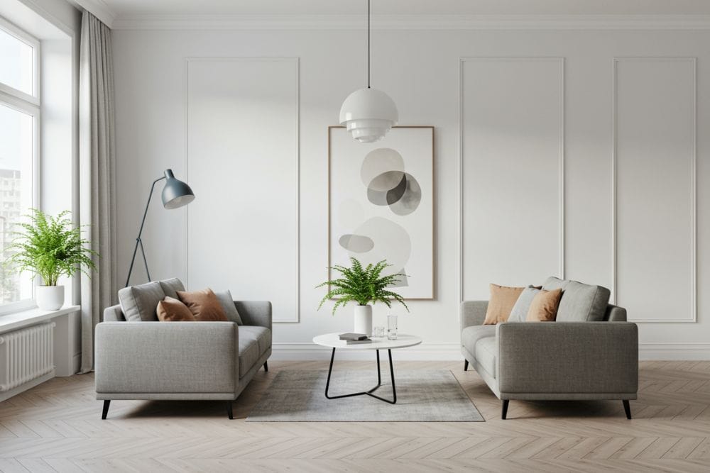 Twin sofa layout for Airbnb living room