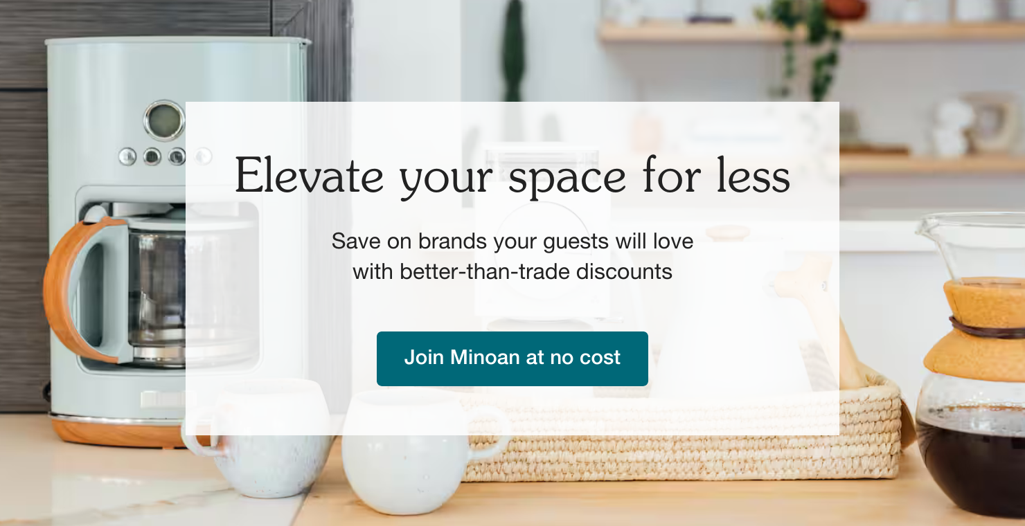 join Minoan to shop airbnb kitchen essentials at the best prices