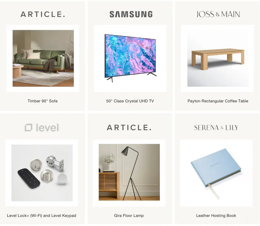 Airbnb furnishing list recommended products for living room