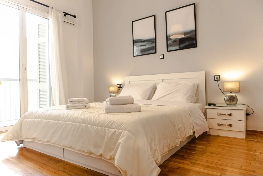 comforter on a bed in an Airbnb