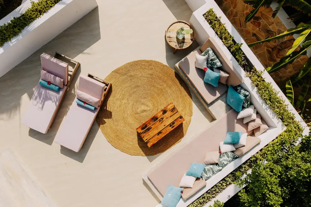 a round outdoor rug at a vacation rental