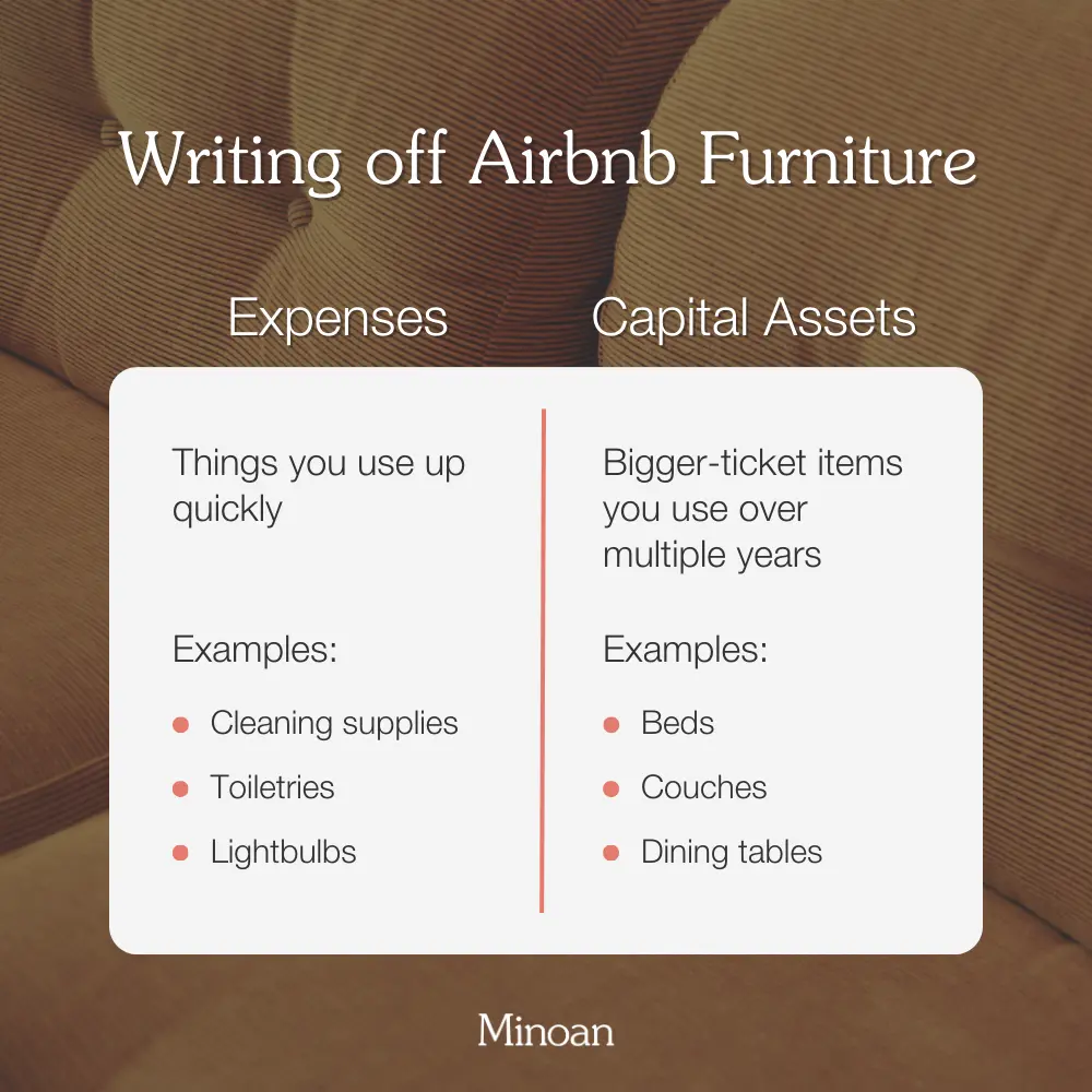 capital assets vs. expenses when writing off airbnb furniture