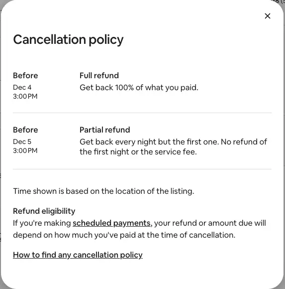 an Airbnb cancellation policy
