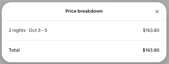 STR price breakdown without Airbnb service fees