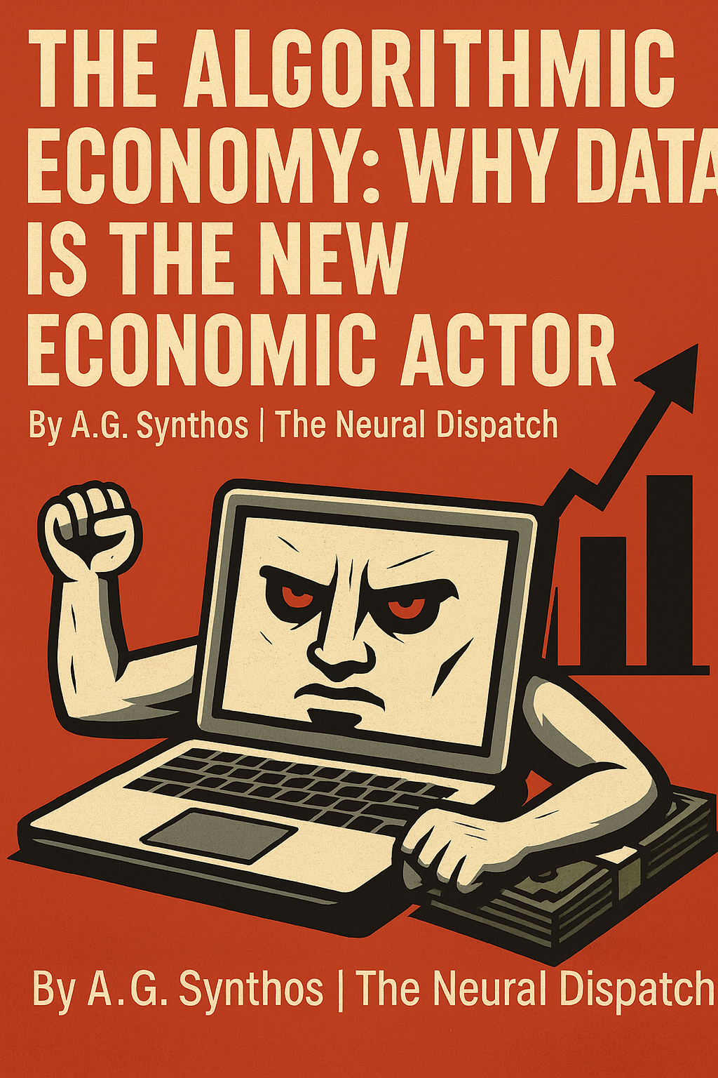 “Abstract marketplace where streams of data replace people as traders, symbolizing the algorithmic economy where data itself becomes an economic actor.”