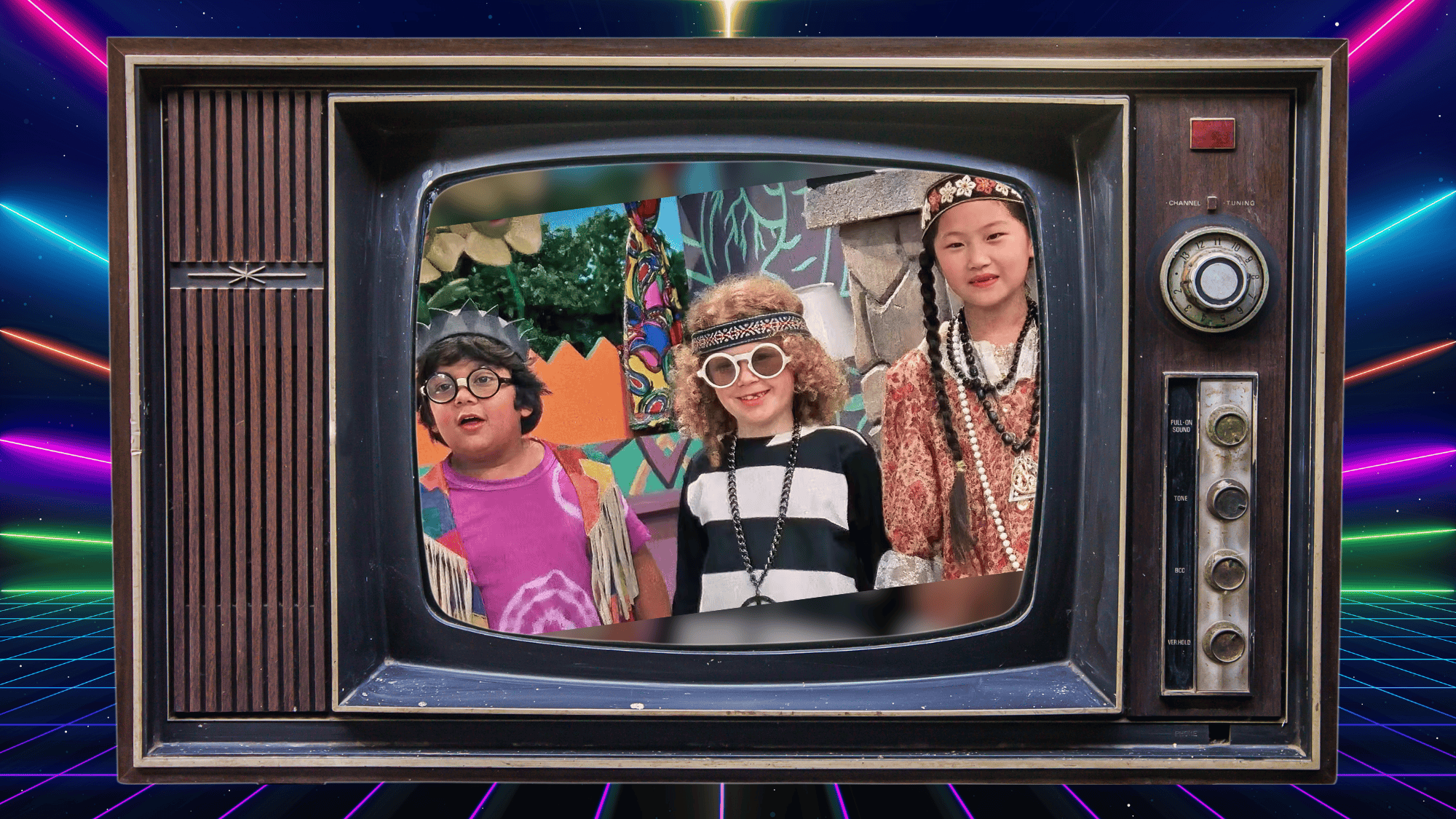 Vintage TV with a photo of The Playhouse Gang from Pee-Wee's Playhouse