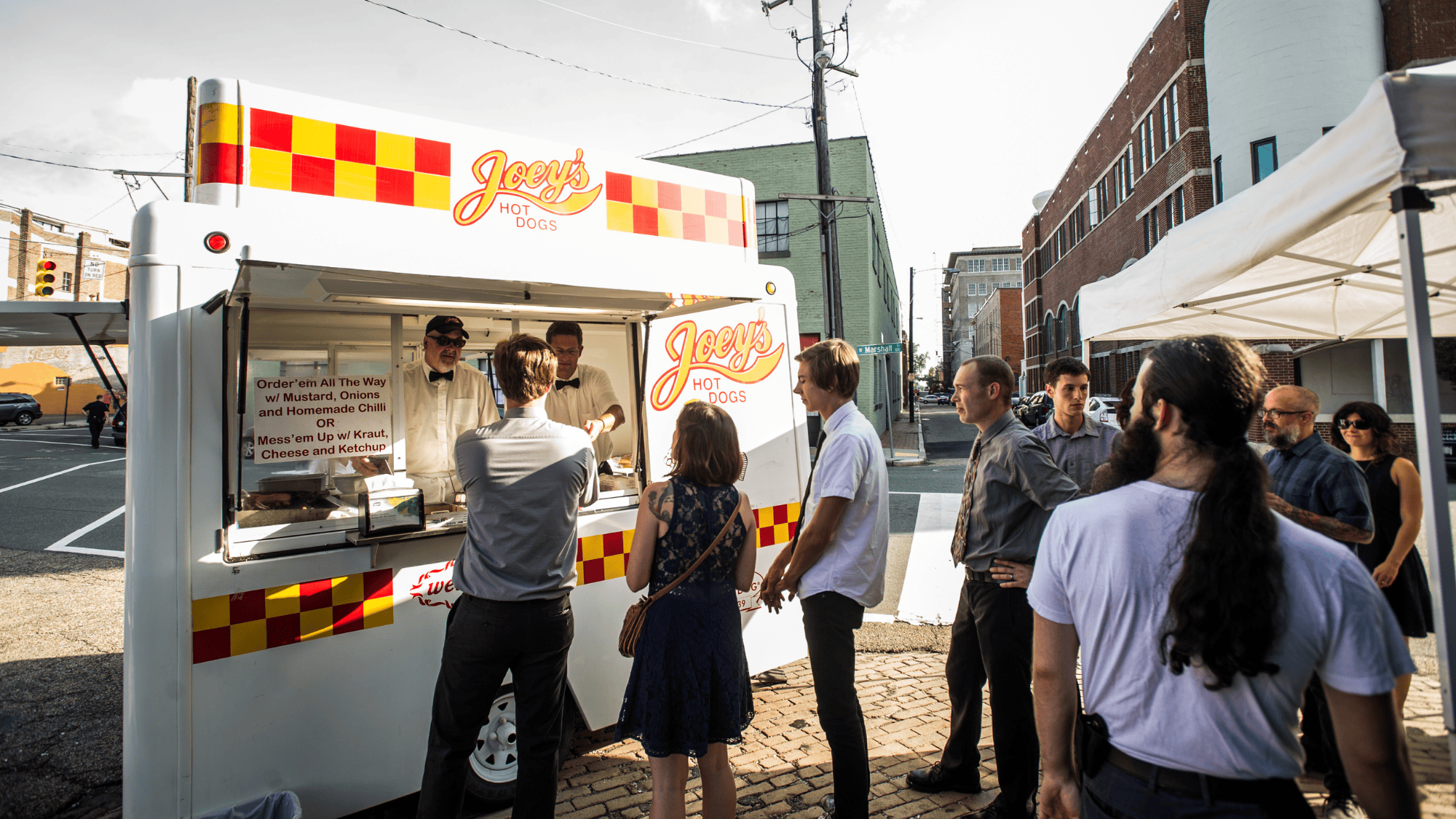Joey's Hot Dog Truck outside of Gallery 5 in Richmond VA for Deanna and Matt's Wedding Reception