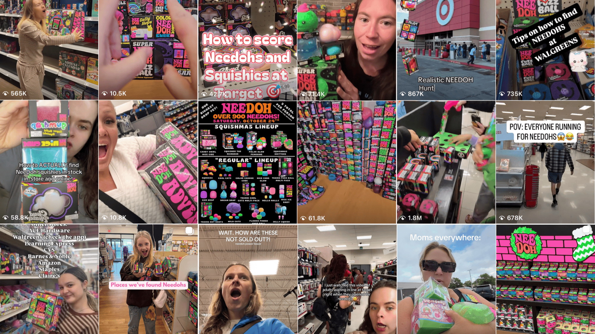 Screenshot of videos on Instagram of people with Needohs