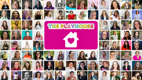 A grid of a bunch of playhouse members' headshots and the playhouse logo and little house with a heart on it.