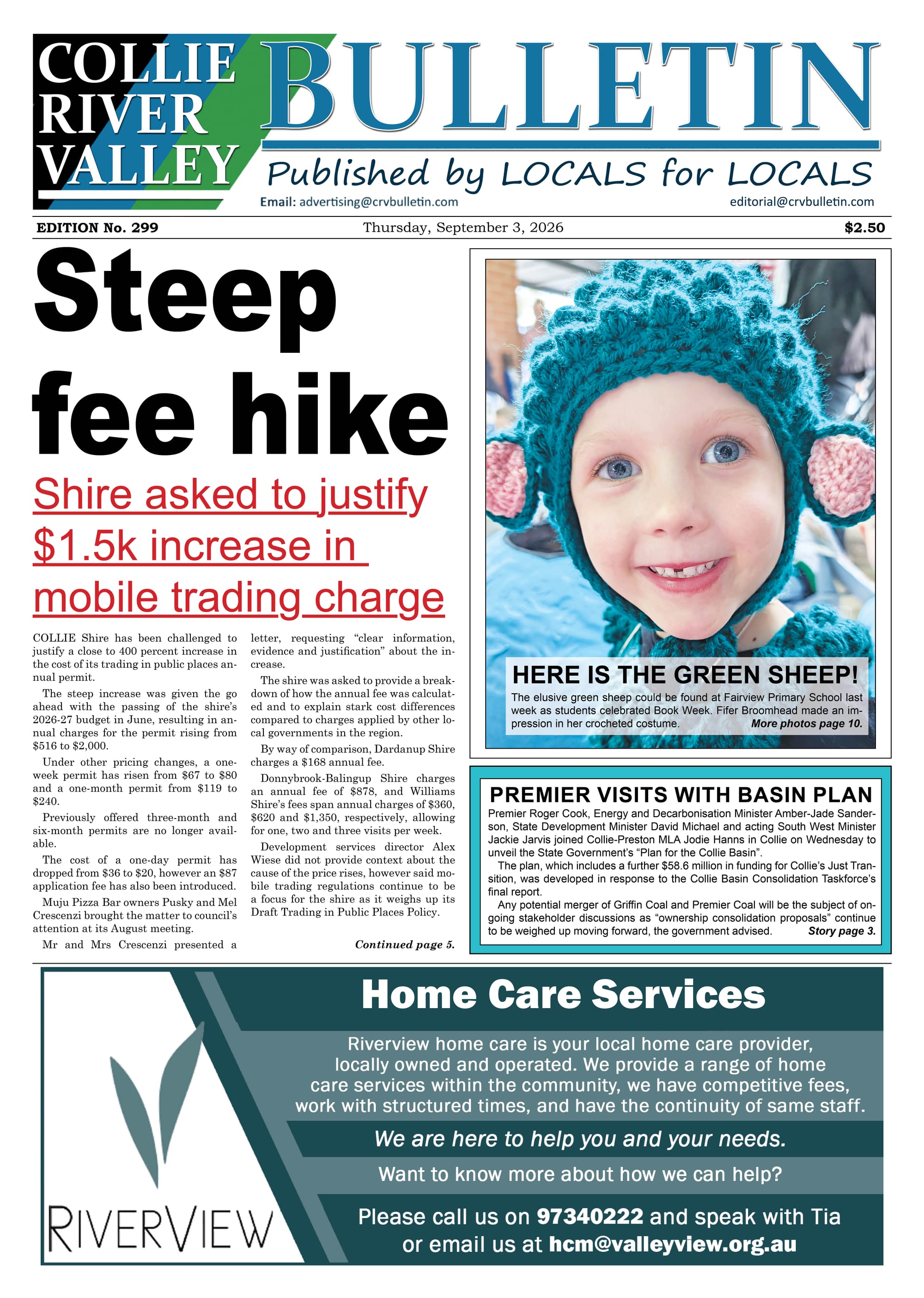 Collie River Valley Bulletin, September 3, 2026  post
                                image