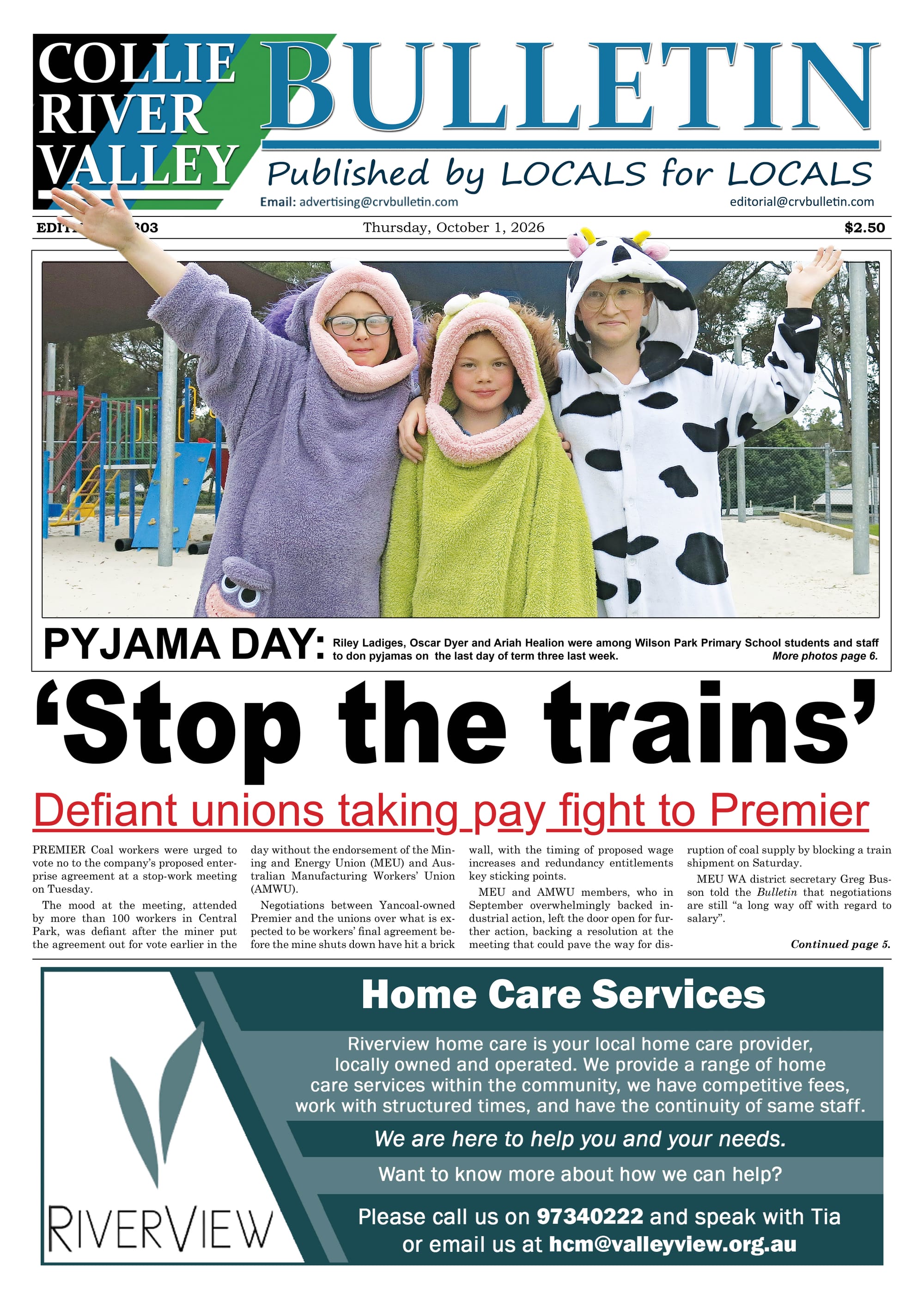 Collie River Valley Bulletin, October 1, 2026  post
                                image