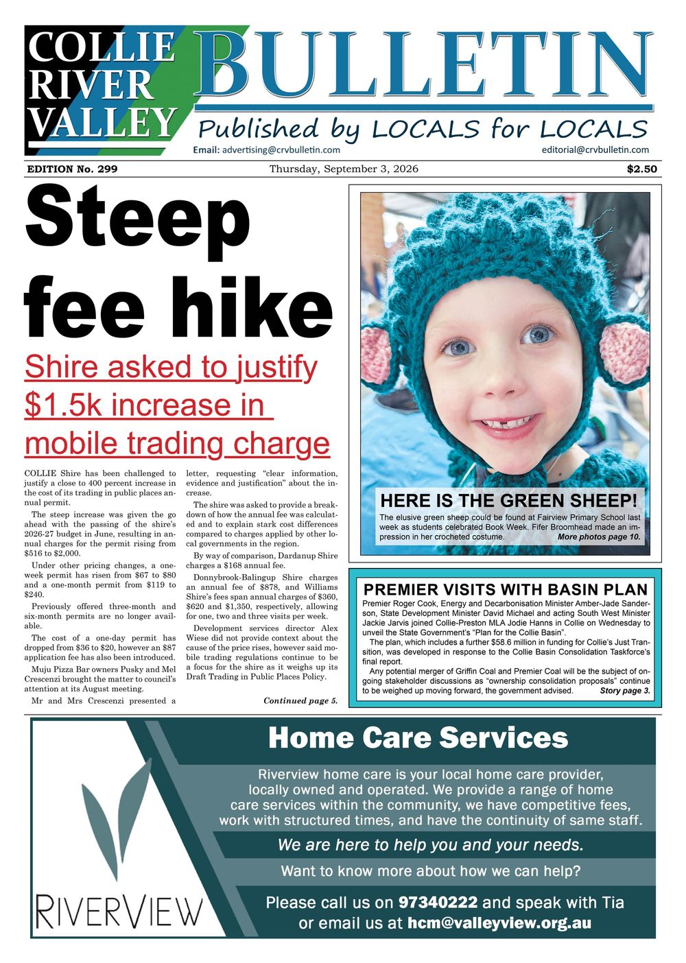 Collie River Valley Bulletin, September 3, 2026 post image