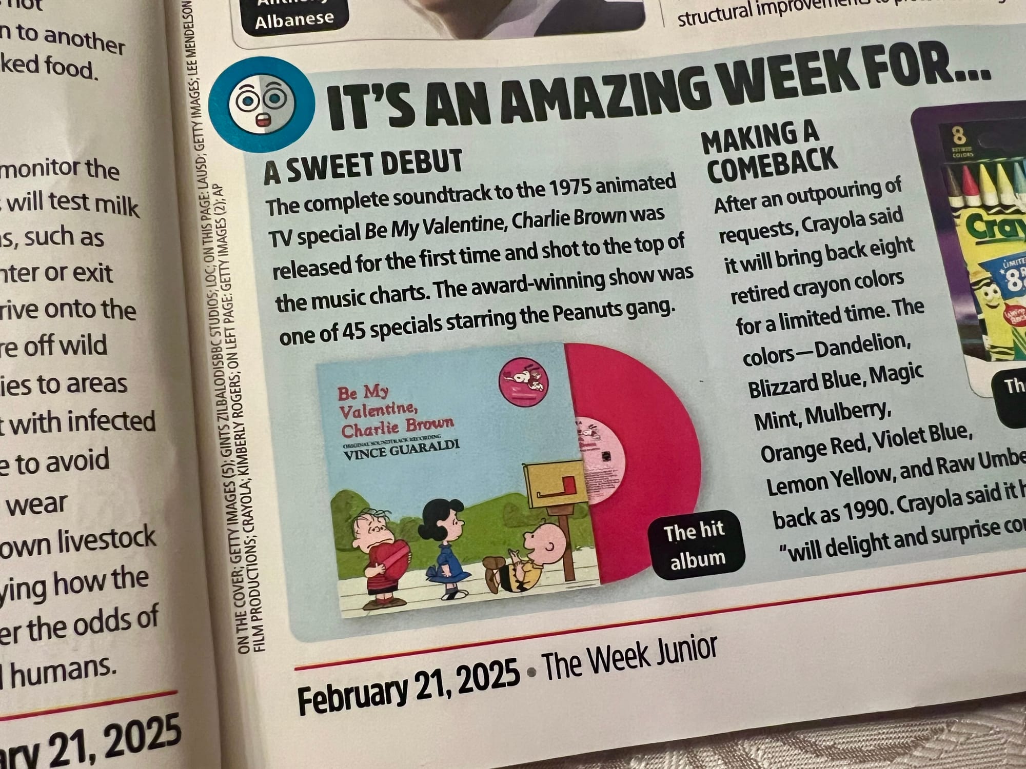 Detail of a page from The Week Junior magazine, with a short bit on the new soundtrack, titled "A Sweet Debut."