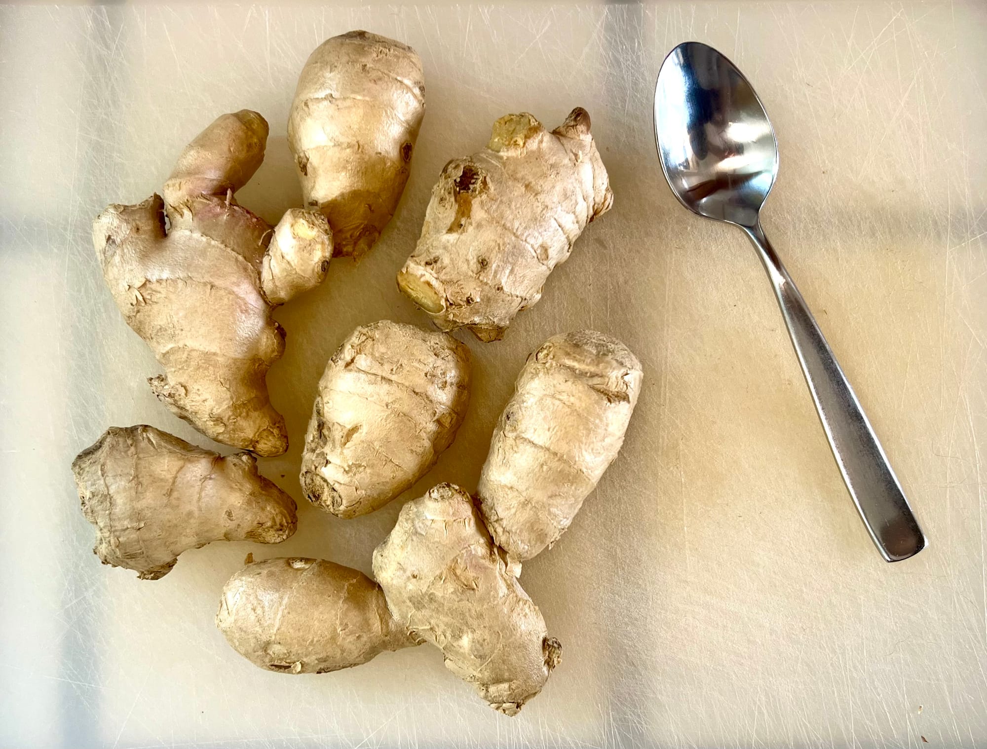 A couple of large ginger roots, with most of the branches broken apart.