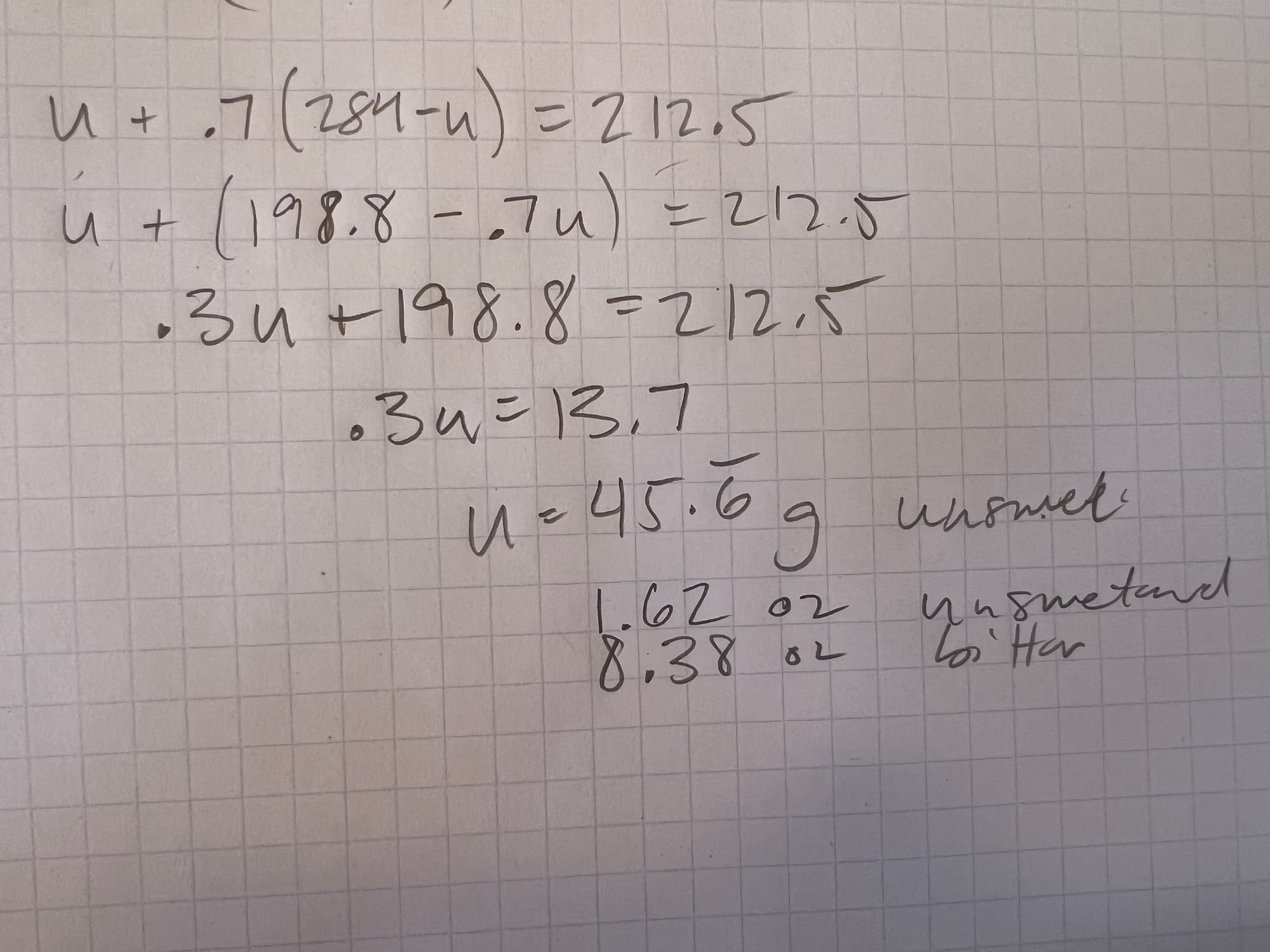 My math scribbles to solve for the amount of chocolate needed.