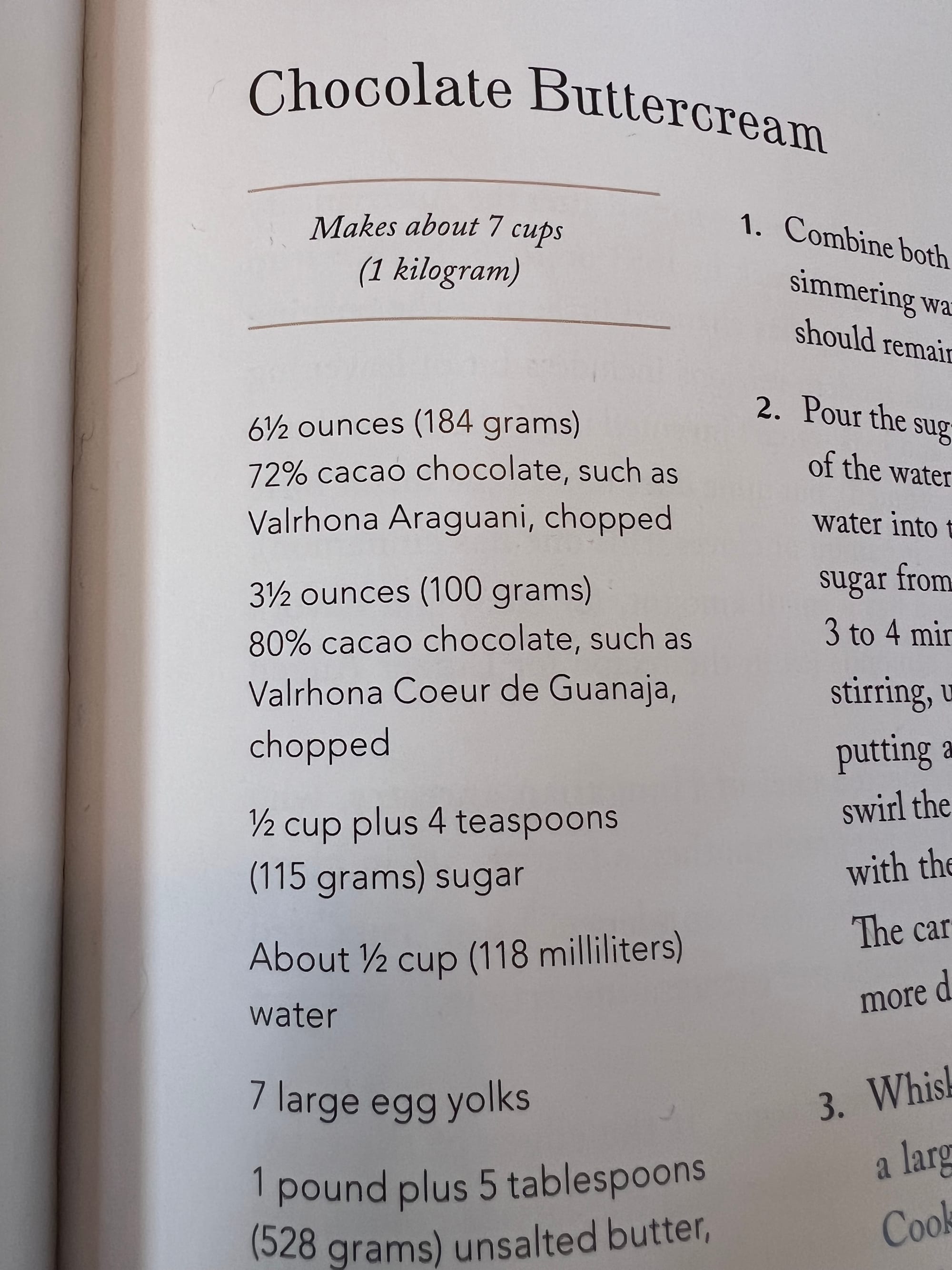 Ingredients list for the chocolate buttercream