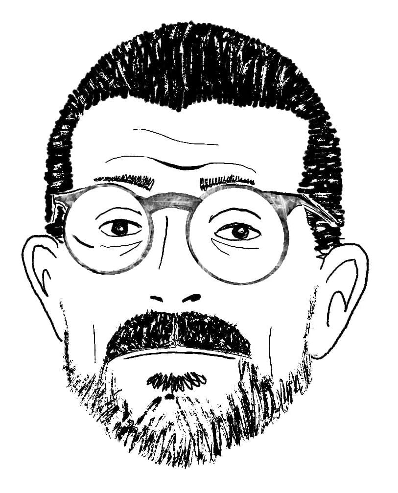 An amateur black and white drawing of Mamet by me.