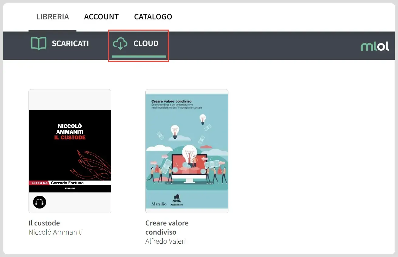 Cloud MLOL - MLOL Ebook Reader - Applicazione MLOL - App MLOL - Salvadenari