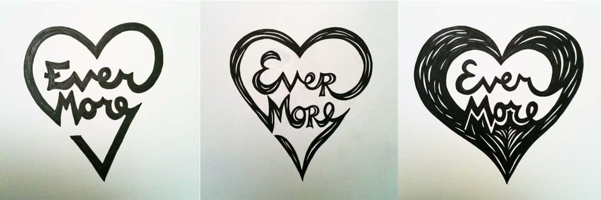 Three more iterations of the sketch of the logo drawn by Alison