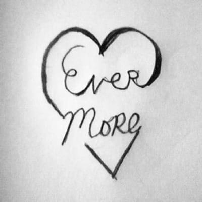 Sketch of Evermore heart logo drawn by Hanna. Evermore text is inside a heart.