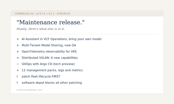 VCF 9.1.1 Is Billed as a Maintenance Release. The Networking Documentation Says Otherwise.