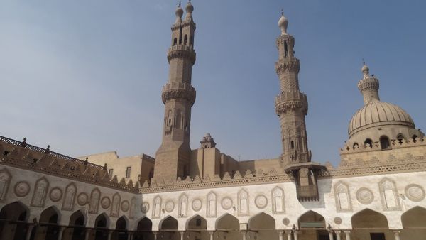 The courtyard and minarets of al-Azhar Mosque in Cairo