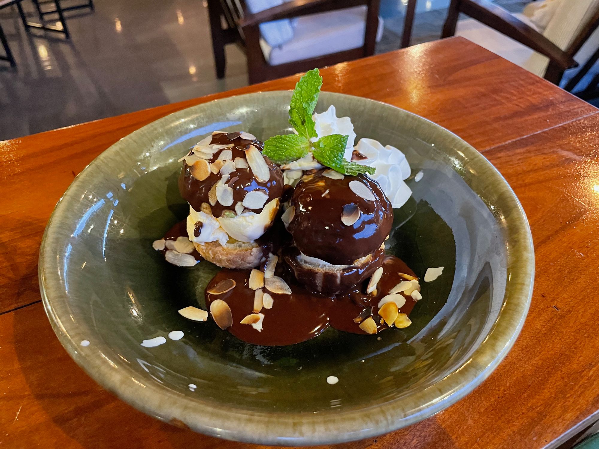 Vanilla profiteroles for dessert at Senses