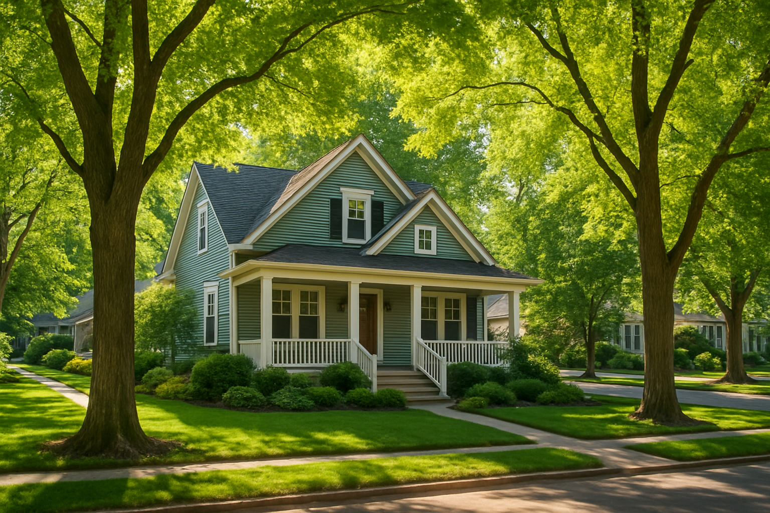 Nice suburban house in green tree filled suburbia