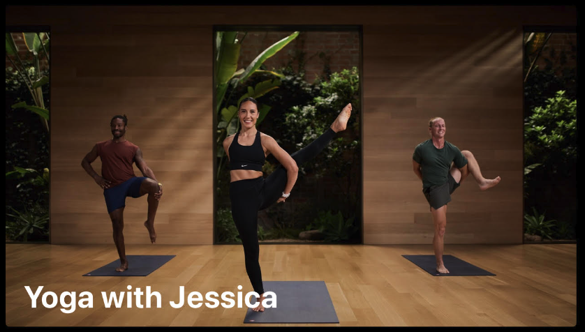 Screenshot of yoga video, two people in complicated bind, one guy clearly not.
