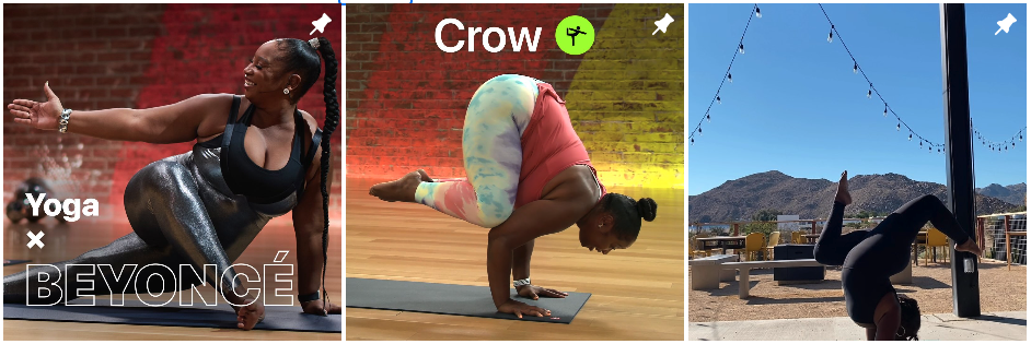Screen shot of Instagram photos, larger Black woman doing yoga
