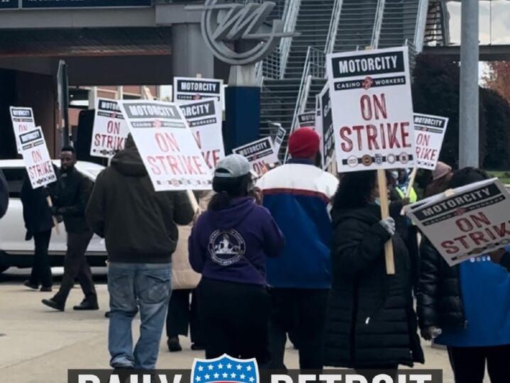 Featured image for the On the Detroit casino picket line podcast.