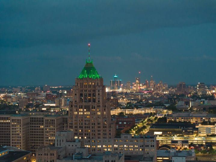 Featured image for the Michigan State buys Fisher Building // Ferndale parking lot battle podcast.