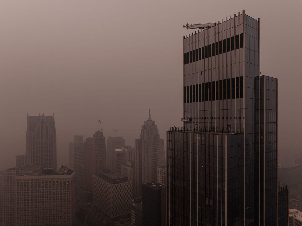 16 Aerial Views Of Downtown Detroit In Wildfire Smoke