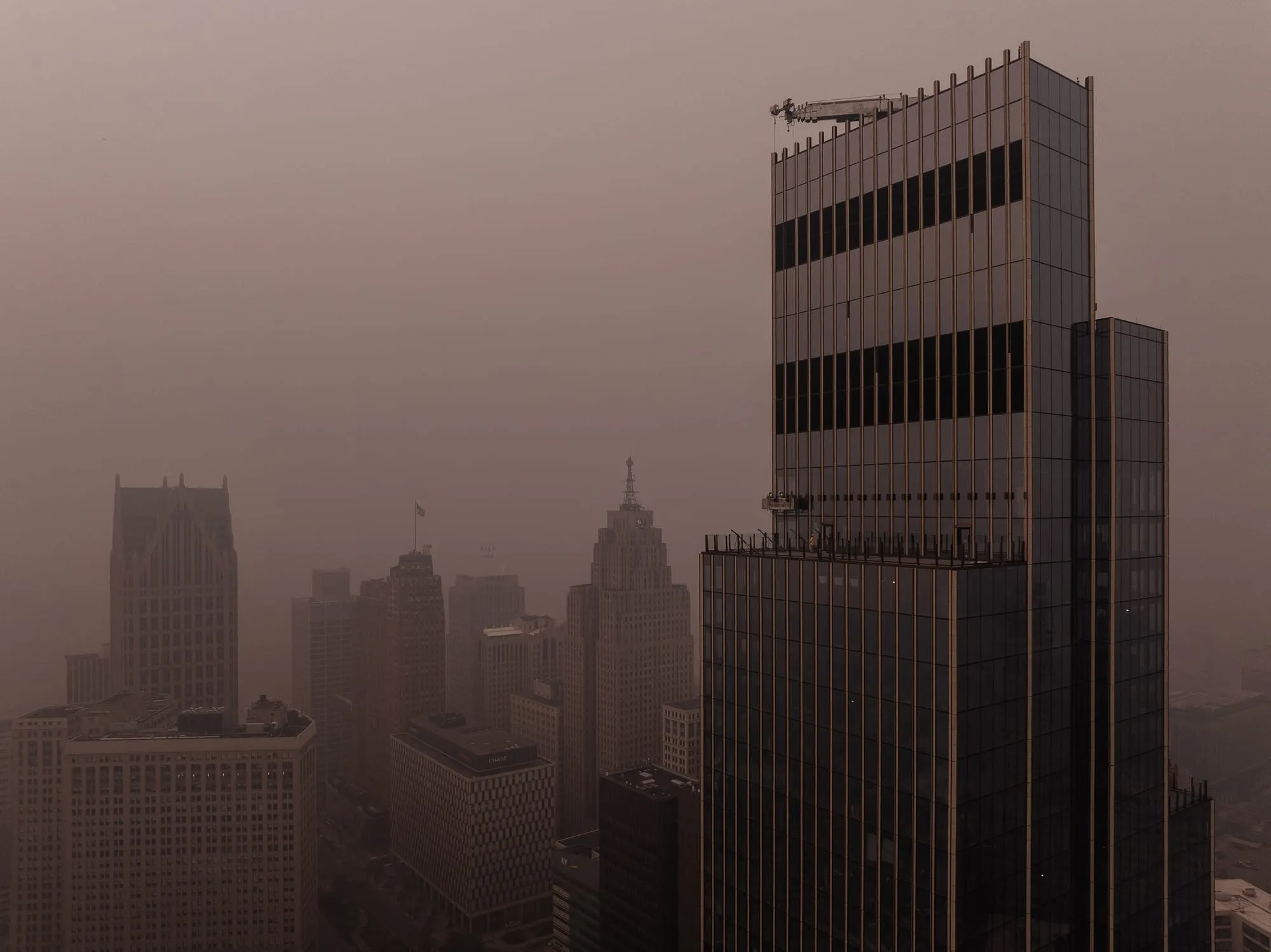 16 Aerial Views Of Downtown Detroit In Wildfire Smoke
