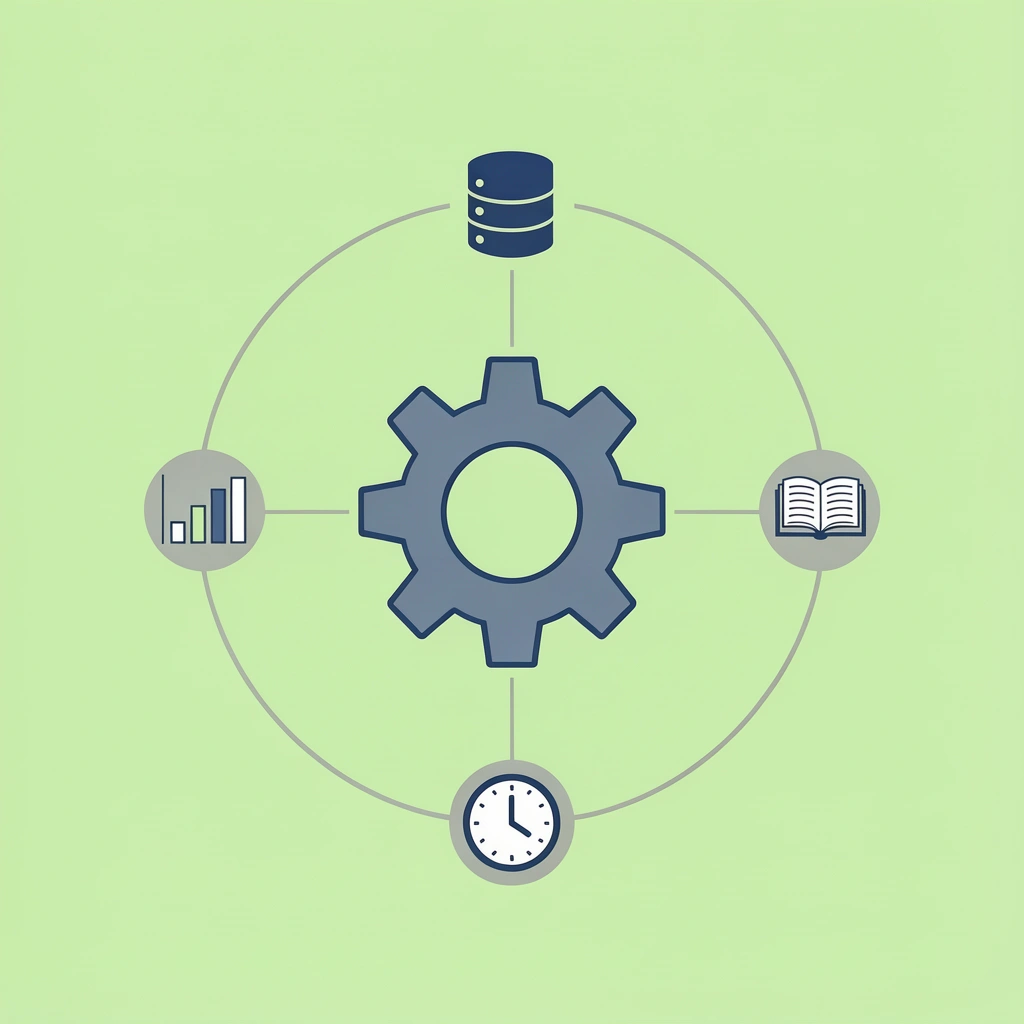 Central hub with technical procedures, regulations, and analytics connected around it