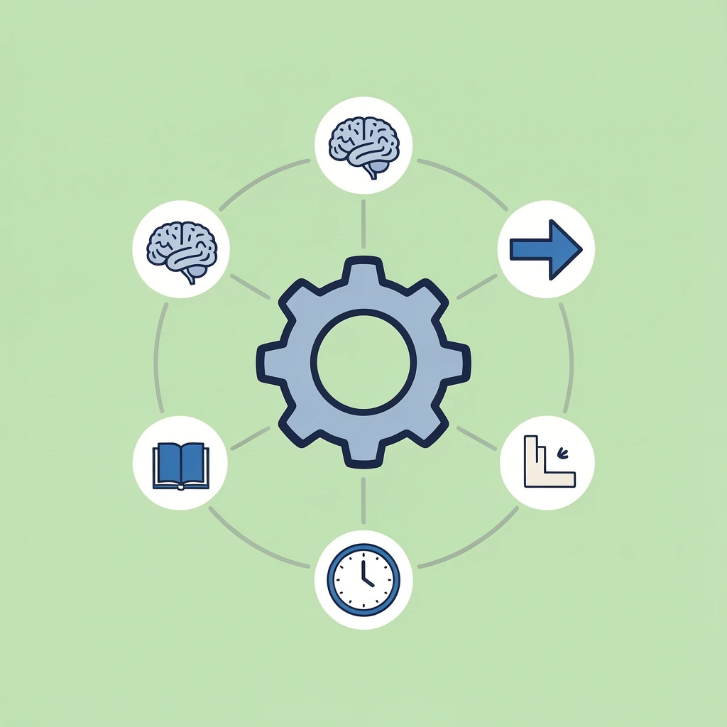 Central assessment hub connected to three evaluation factors: work style, structure preference, and career vision