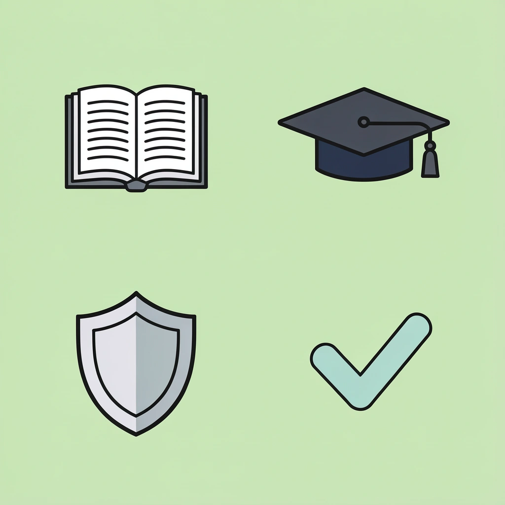 Four interconnected icons representing academic performance, extracurriculars, personal growth, and test preparation