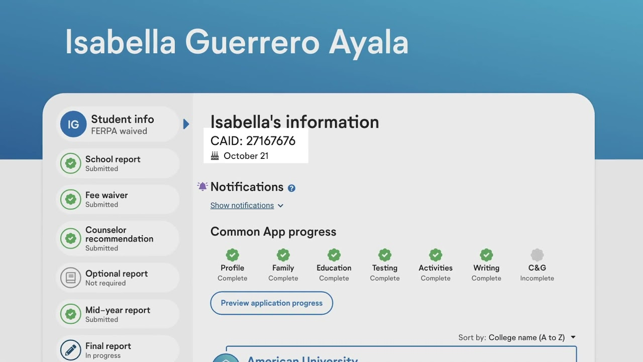 A user account - Common App