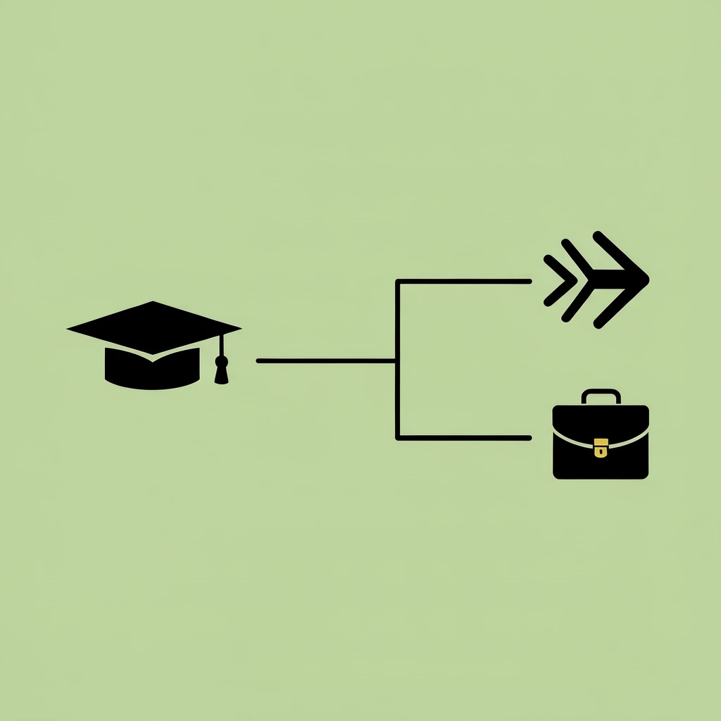 One business degree icon splitting into multiple specialized career direction paths