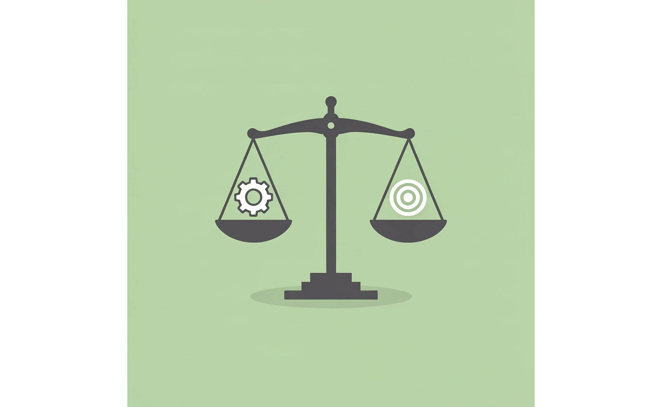 Balance scale comparing strategic alignment on one side with GPA and test scores on the other
