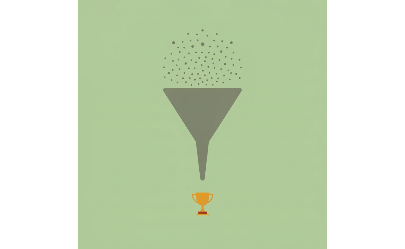 Funnel diagram showing thousands of applicants narrowing down to a few scholarship winners