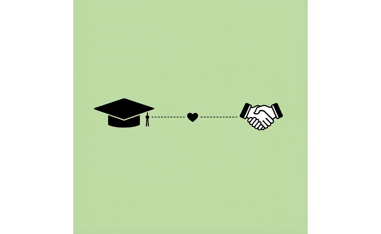 Two connected icons showing a student profile linked to scholarship goals