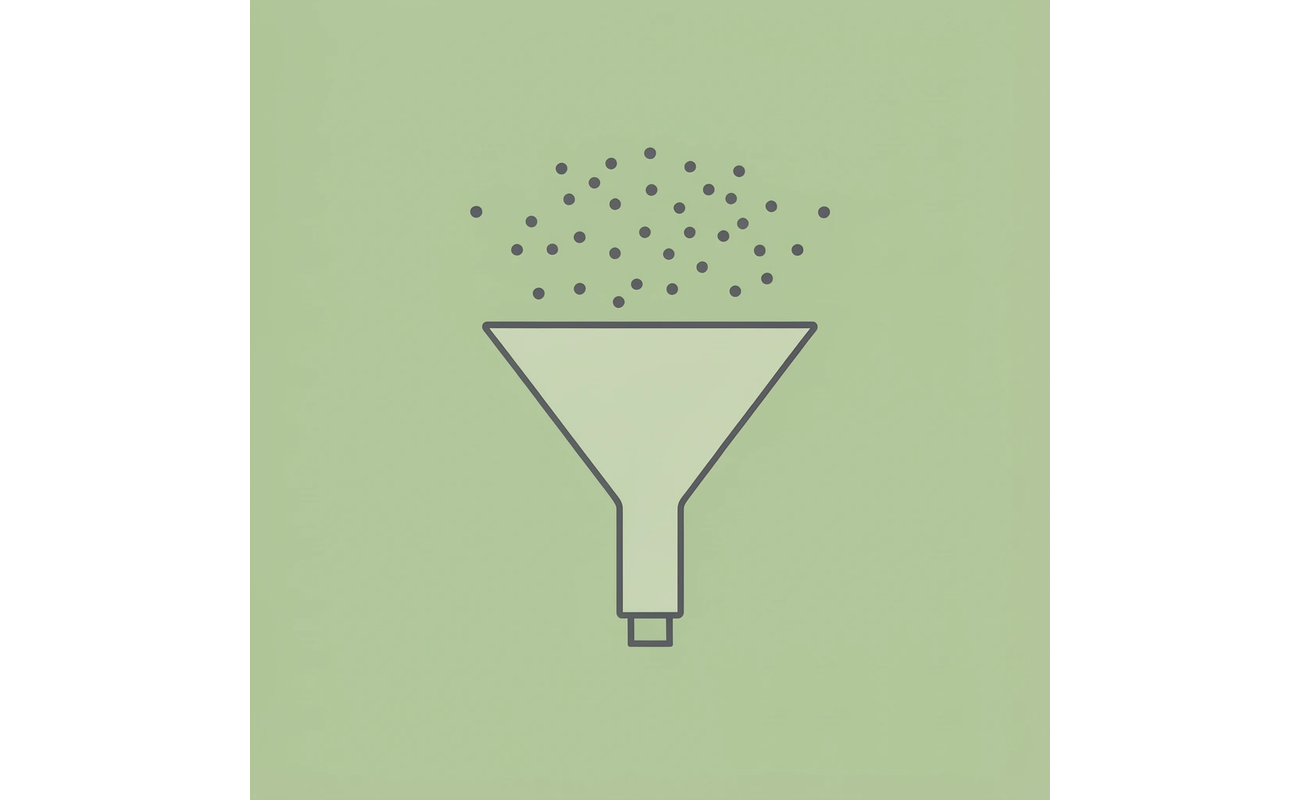 Funnel diagram with many applicant dots entering at top, filtering down to a single accepted candidate at the bottom