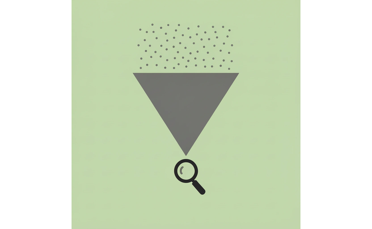Funnel with many dots entering at top, narrowing to a single targeted scholarship match at bottom