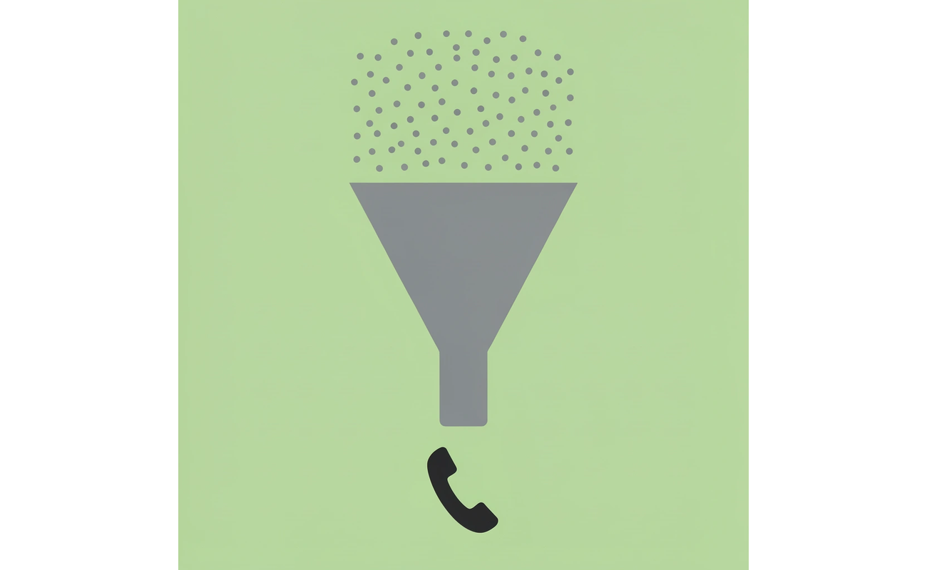 Many dots entering a funnel representing applications, with thin output showing diluted focus and effort