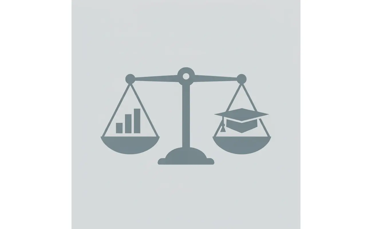 Balance scale comparing academic grades on one side versus healthcare commitment and experience on the other