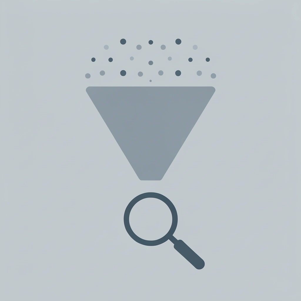 Funnel diagram showing many scholarship dots entering at top and only a few eligible ones exiting at bottom