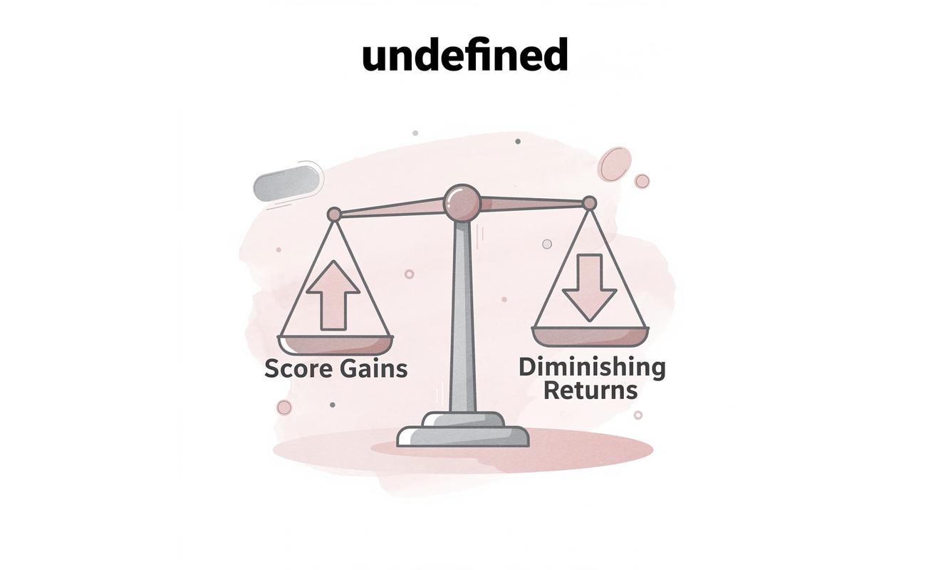 Balance scale showing trade-off between score gains and diminishing returns