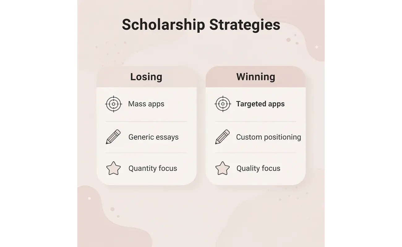 Comparison chart showing losing vs winning scholarship strategies